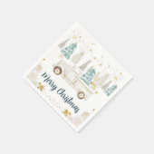 ウィンターホワイト&金ゴールドトラックフローラメリークリスマス スタンダードカクテルナプキン (角)