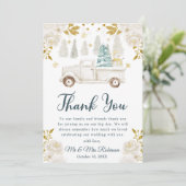 ウィンターホワイト&金ゴールドトラック結婚フローラ サンキューカード (スタンド正面)