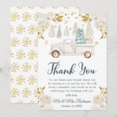 ウィンターホワイト&金ゴールドトラック結婚フローラ サンキューカード (正面/裏面)