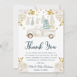 ウィンターホワイト&金ゴールドトラック結婚フローラ サンキューカード