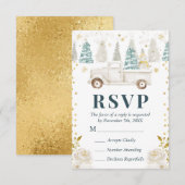 ウィンターホワイト&金ゴールドトラック結婚フローラ 出欠カード (正面/裏面)