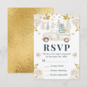 ウィンターホワイト&金ゴールドトラック結婚フローラ 出欠カード (正面/裏面)