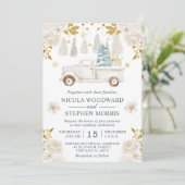 ウィンターホワイト&金ゴールドトラック結婚フローラ 招待状 (スタンド正面)