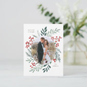 ウィンターボタニカルエレガント結婚したホリデーフォト ポストカード (スタンド正面)