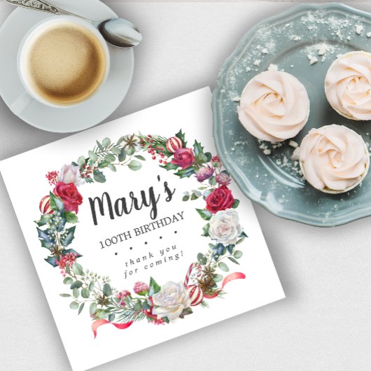 ウィンターボタニカルバラ100誕生日 エレガント スタンダードランチョンナプキン