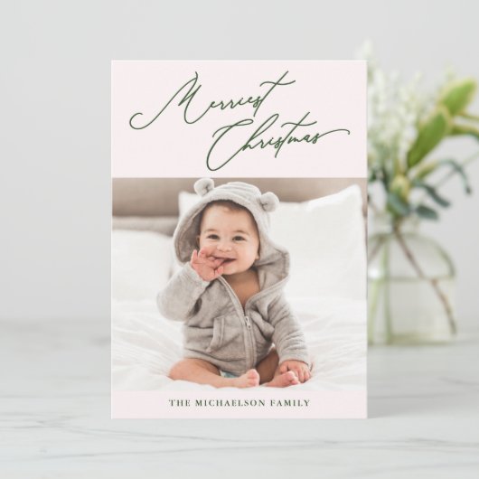 ウィンターボタニカルピンクの最も楽しいクリスマス写真 シーズンカード (スタンド正面)