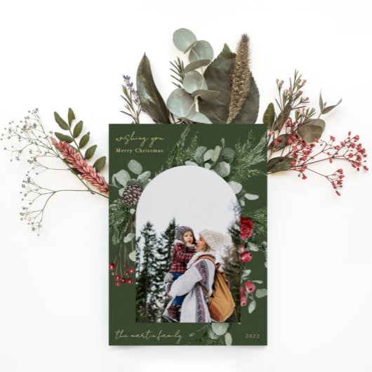 ウィンターボタニカルフレームグリーン ツー フォト クリスマス 箔シーズンカード