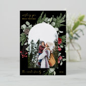 ウィンターボタニカルフレームツー写真クリスマスブラック 箔シーズンカード (立ち正面)