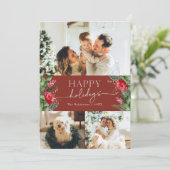 ウィンターボタニカル バーガンディレッド モダンスクリプト フォト シーズンカード (スタンド正面)