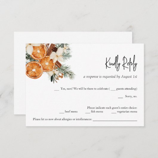 ウィンターボホフローラウェディングRSVPカード 招待状 (正面/裏面)