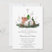 ウィンターボーイガールツインズバプテスマと誕生日 招待状 (正面)