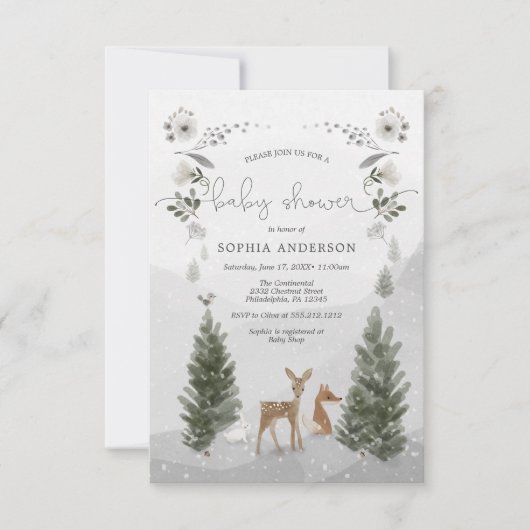 ウィンターボーホーウッドランドベビーシャワー招待状カード 招待状 (正面)