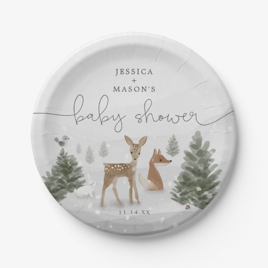 ウィンターボーホーウッドランドベビーシャワー紙プレート ペーパープレート (正面)
