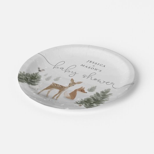 ウィンターボーホーウッドランドベビーシャワー紙プレート ペーパープレート (アングル)