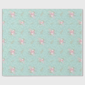 ウィンターポインセチアピンクグリーンパステルクリスマス ラッピングペーパー (フラット)