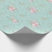 ウィンターポインセチアピンクグリーンパステルクリスマス ラッピングペーパー (角)