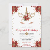 ウィンターポインセチアユニコーン 2歳の誕生日 招待状 (正面)