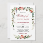 ウィンターポインセチア植物性フローラ結婚アーチズ 招待状 (正面)