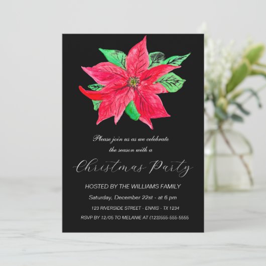 ウィンターポインセティシアクリスマスパーティー水彩 シーズンカード (スタンド正面)