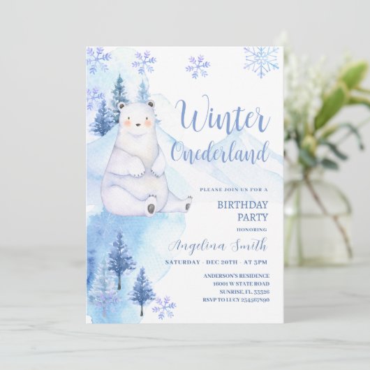 ウィンターポーラベアスノーフレーク誕生日 招待状 (スタンド正面)