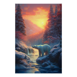 ウィンターポーラーベアーマウンテンクリスマスホリデー ポスター