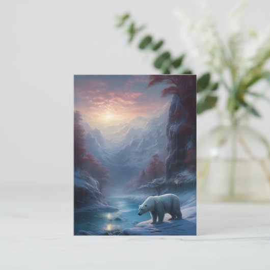 ウィンターポーラーベアーマウンテンクリスマスホリデー ポストカード (スタンド正面)