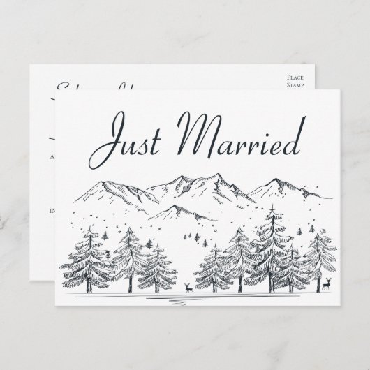 ウィンターマウンテンたった今結婚しました結婚ズツリーズ自然 案内ポストカード (正面/裏面)