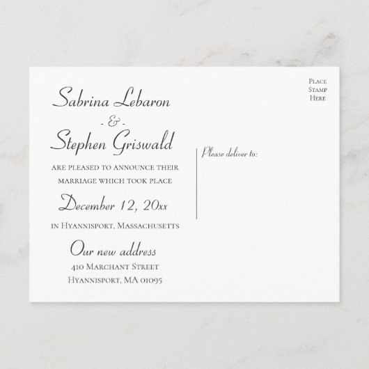 ウィンターマウンテンたった今結婚しました結婚ズツリーズ自然 案内ポストカード (裏面)