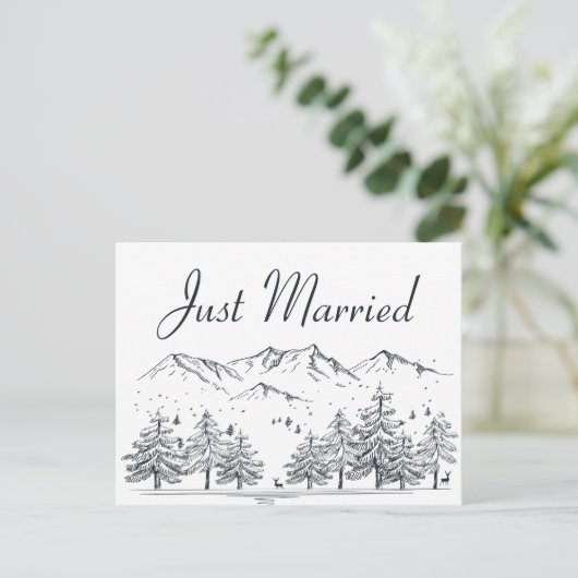 ウィンターマウンテンたった今結婚しました結婚ズツリーズ自然 案内ポストカード (スタンド正面)