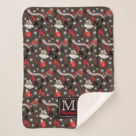 ウィンターマウンテンスキートリップテーマパターンモノグラムSh シェルパブランケット