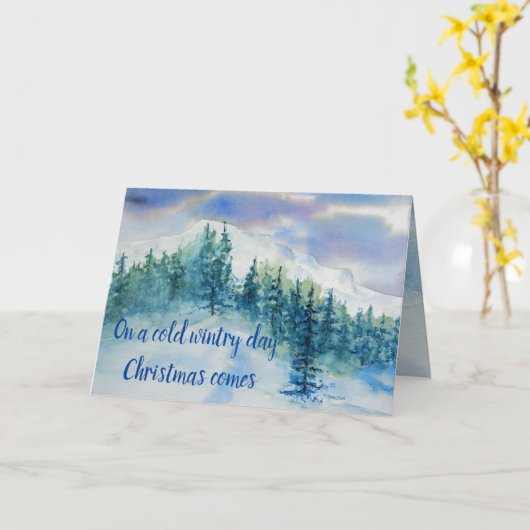 ウィンターマウンテンスノークリスマスカード カード (黄色い花)