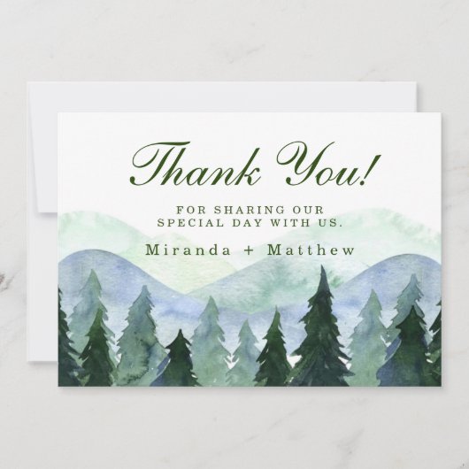 ウィンターマウンテンツリーシ結婚ーンのサンキューカード 招待状 (正面)