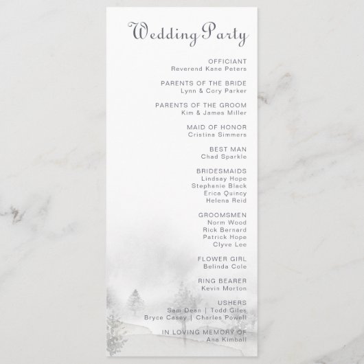 ウィンターマウンテンフォレスト結婚式 プログラム (裏面)