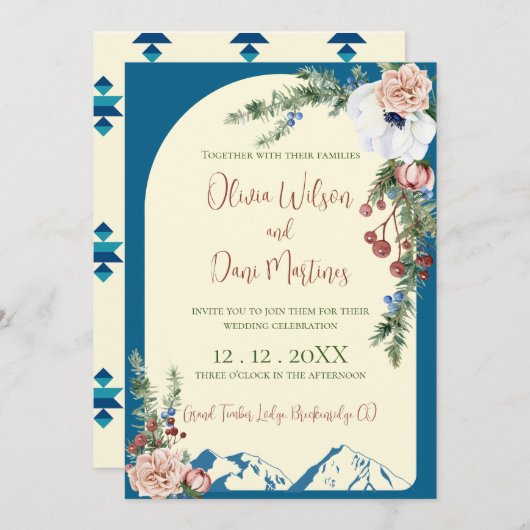 ウィンターマウンテンフラワーズ結婚式招待状 招待状 (正面/裏面)