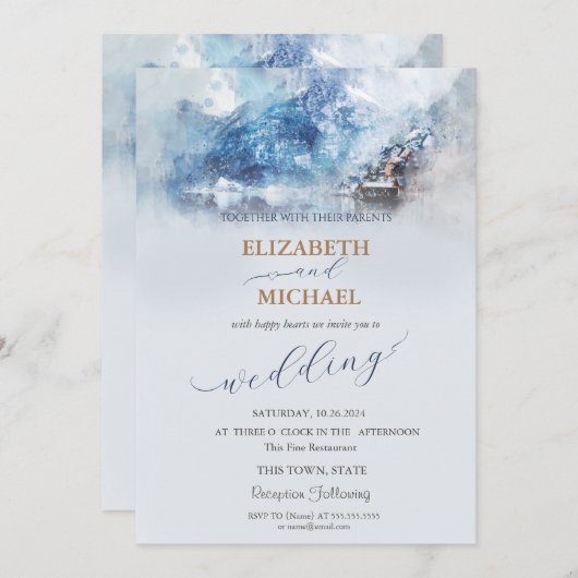 ウィンターマウンテンレイク結婚式招待状 招待状 (正面/裏面)
