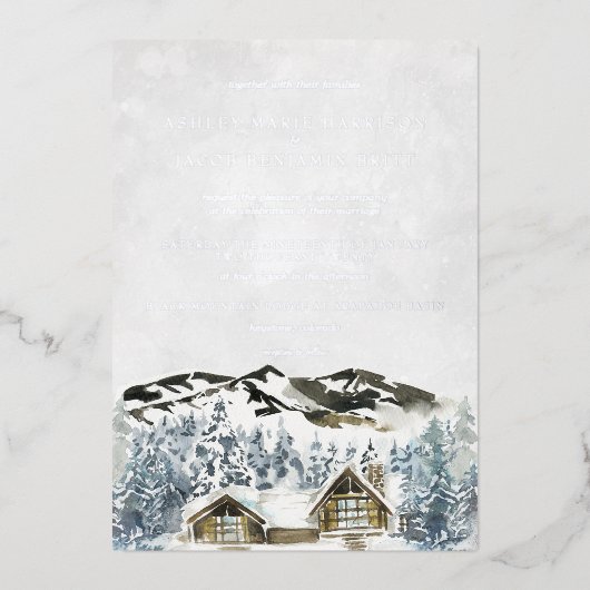 ウィンターマウン素朴テン結婚式招待状 箔招待状 (正面)