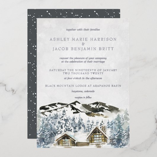 ウィンターマウン素朴テン結婚式招待状 箔招待状 (正面/裏面)