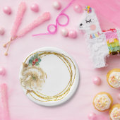 ウィンターマグノリアウィズ金ゴールドグリッターリース ペーパープレート (パーティー)