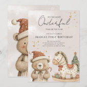 ウィンターマジック クリスマス サンタベア 誕生日 招待状 (正面/裏面)