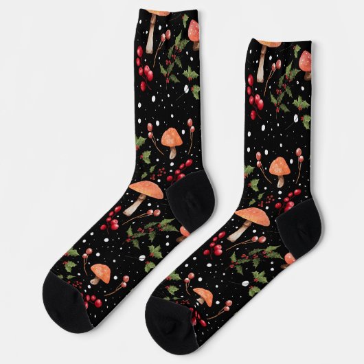ウィンターマッシュルームコテージコアクリスマスパターン ソックス (左)