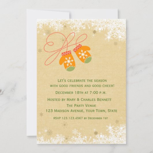 ウィンターミッテンズホリデーパーティ招待状 招待状 (正面)