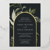 ウィンターメドウグリーンボタニカルアーチ結婚ーズ 箔招待状 (正面)