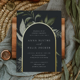 ウィンターメドウグリーンボタニカルアーチ結婚ーズ 箔招待状
