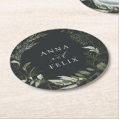ウィンターメドウグリーンボタニッパーソナライズされたチ結婚ーズ ラウンドペーパーコースター (アングル)