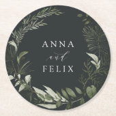 ウィンターメドウグリーンボタニッパーソナライズされたチ結婚ーズ ラウンドペーパーコースター (正面)