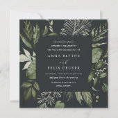 ウィンターメドウスクエアグリーンボタニカルフレーム結婚ズ 招待状 (正面)