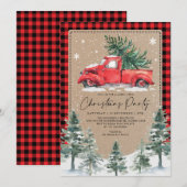 ウィンターメリークリスマスパーティーヴィンテージレッドトラック 招待状 (正面/裏面)