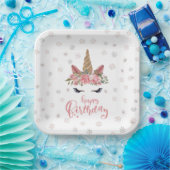 ウィンターユニコーンピンクハッピーバースデー ペーパープレート (パーティー)