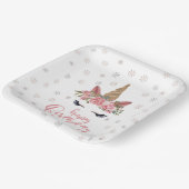 ウィンターユニコーンピンクハッピーバースデー ペーパープレート (傾斜あり)