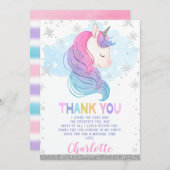 ウィンターユニコーンレインボー誕生日サンキューカード 招待状 (正面/裏面)